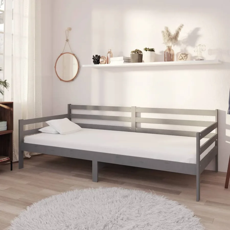 Lit de jour sans matelas gris bois de pin massif 90x200 cm