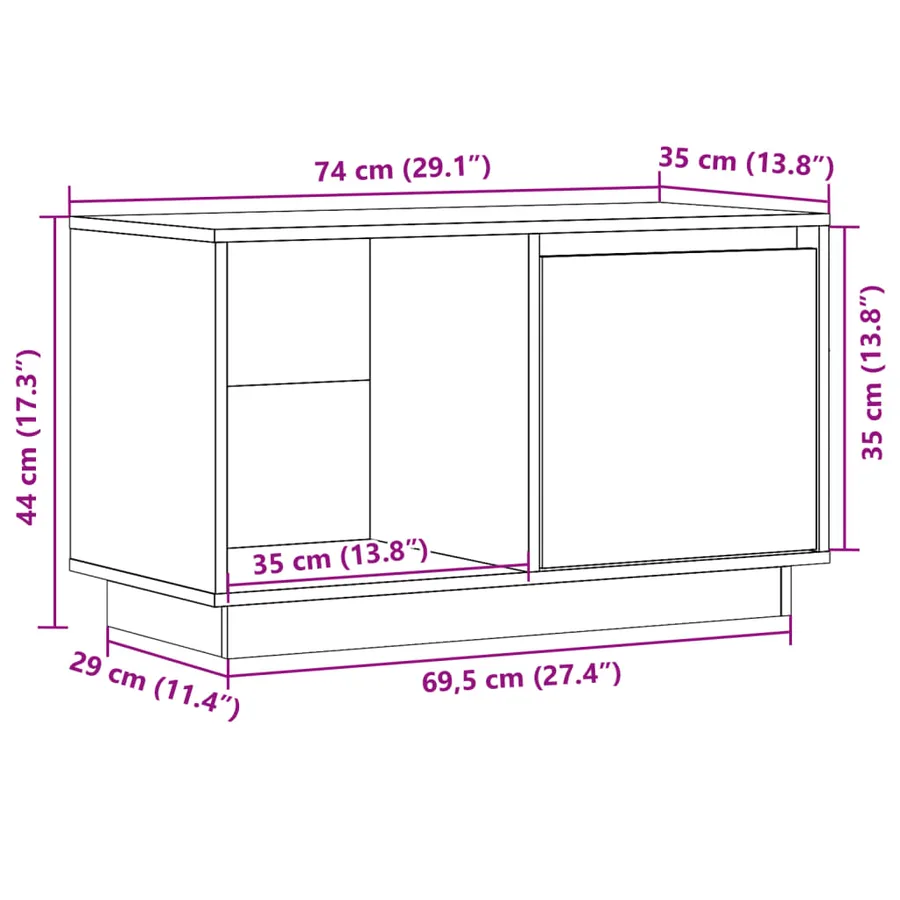 Meuble TV Noir 74x35x44 cm Bois de pin massif - 11