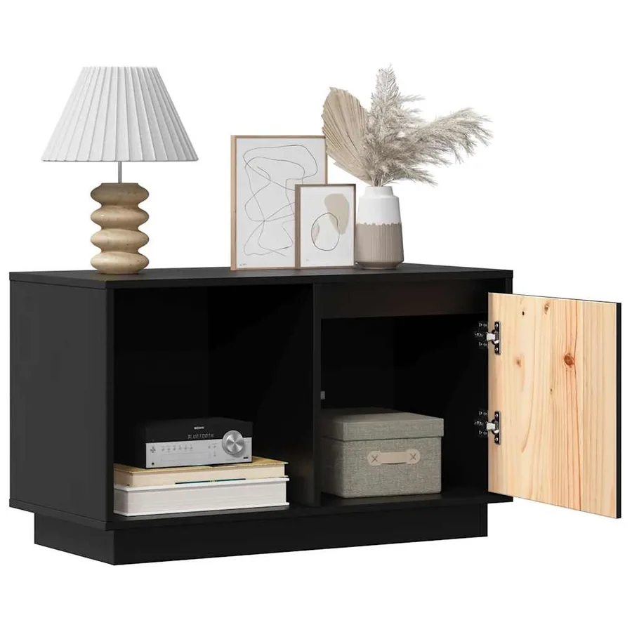 Meuble TV Noir 74x35x44 cm Bois de pin massif - 3