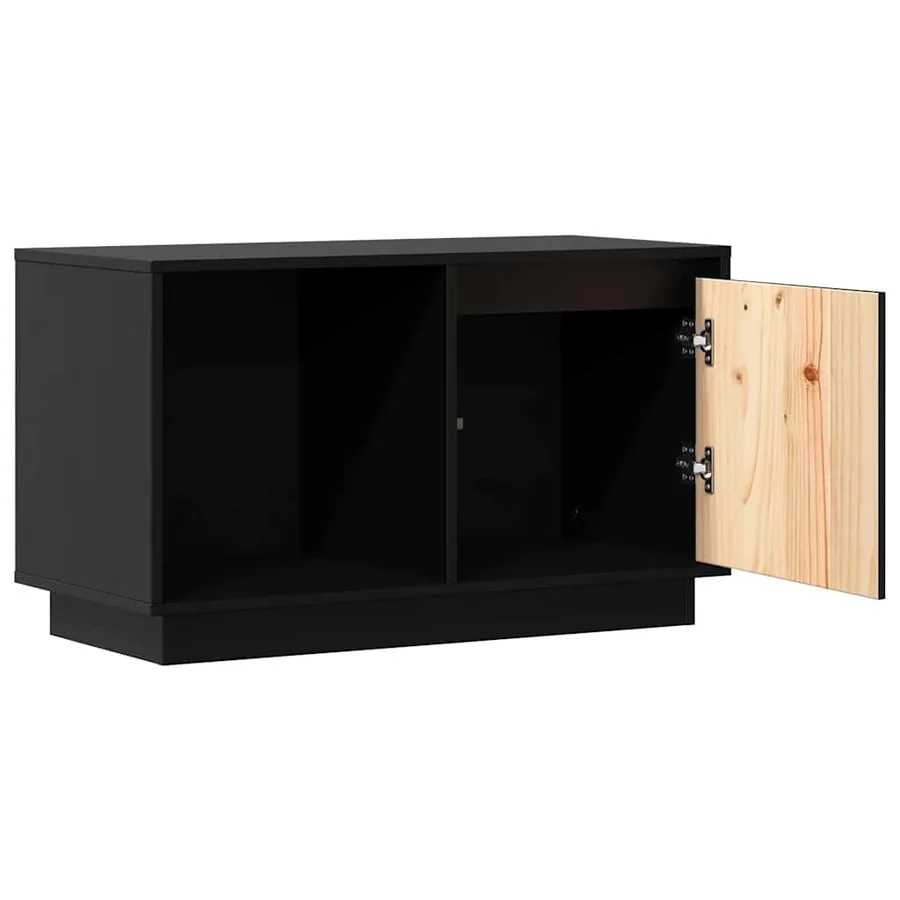 Meuble TV Noir 74x35x44 cm Bois de pin massif - 5