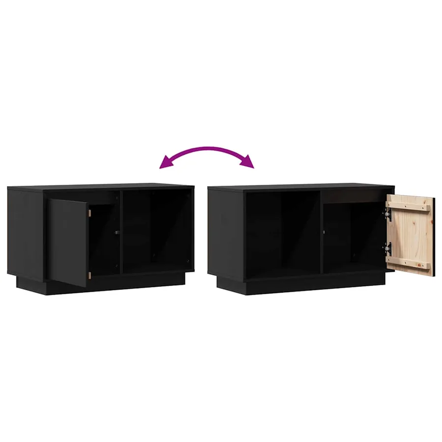 Meuble TV Noir 74x35x44 cm Bois de pin massif - 8