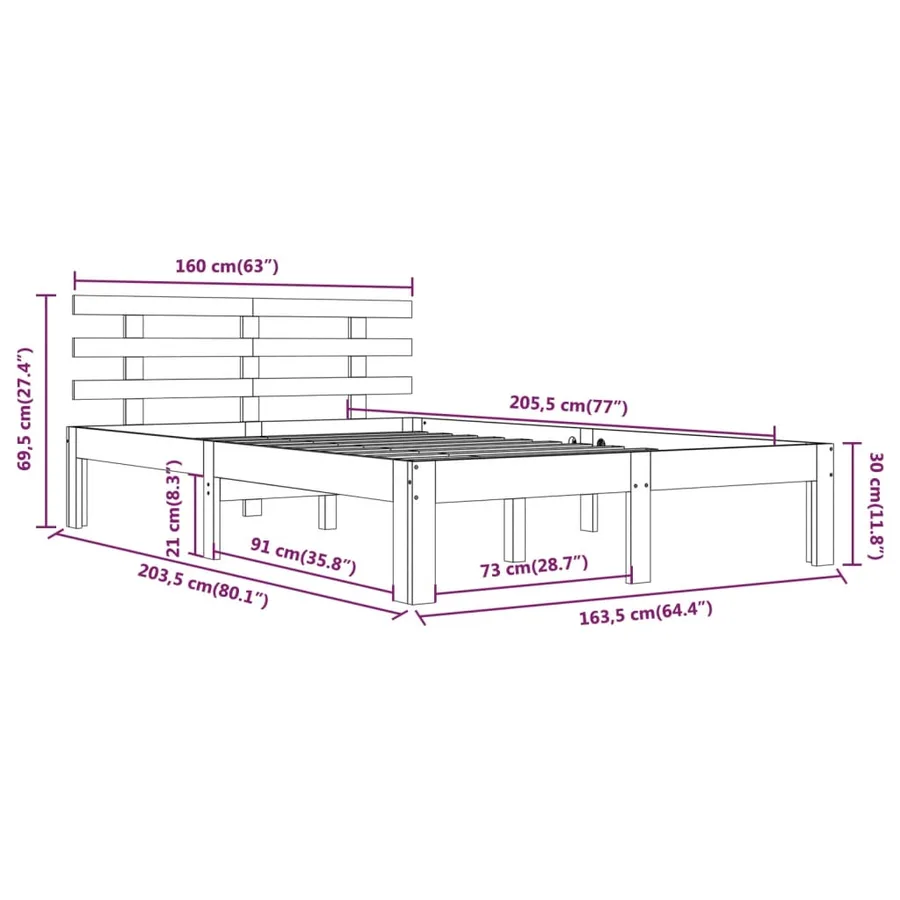Cadre de lit sans matelas blanc bois massif 160x200 cm - 8