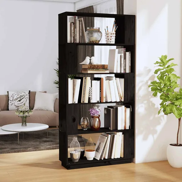 Bibliothèque/Séparateur de pièce Noir 80x25x163,5 cm Pin massif