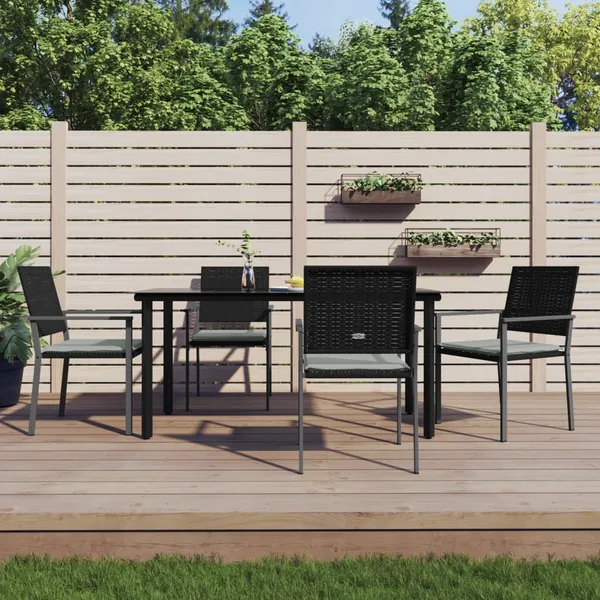 Ensemble à manger de jardin 5 pcs coussins résine tressée acier