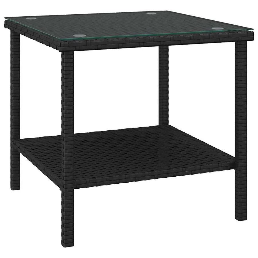 Table d'appoint noir 45x45x45 cm poly rotin et verre trempé - 2