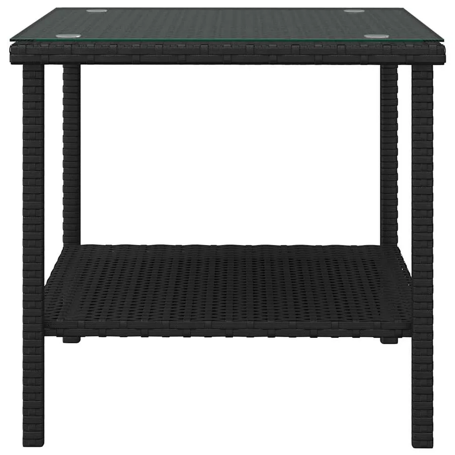 Table d'appoint noir 45x45x45 cm poly rotin et verre trempé - 3