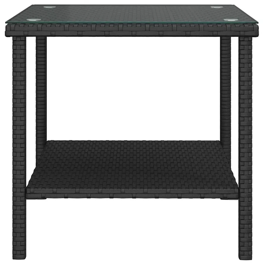 Table d'appoint noir 45x45x45 cm poly rotin et verre trempé - 4