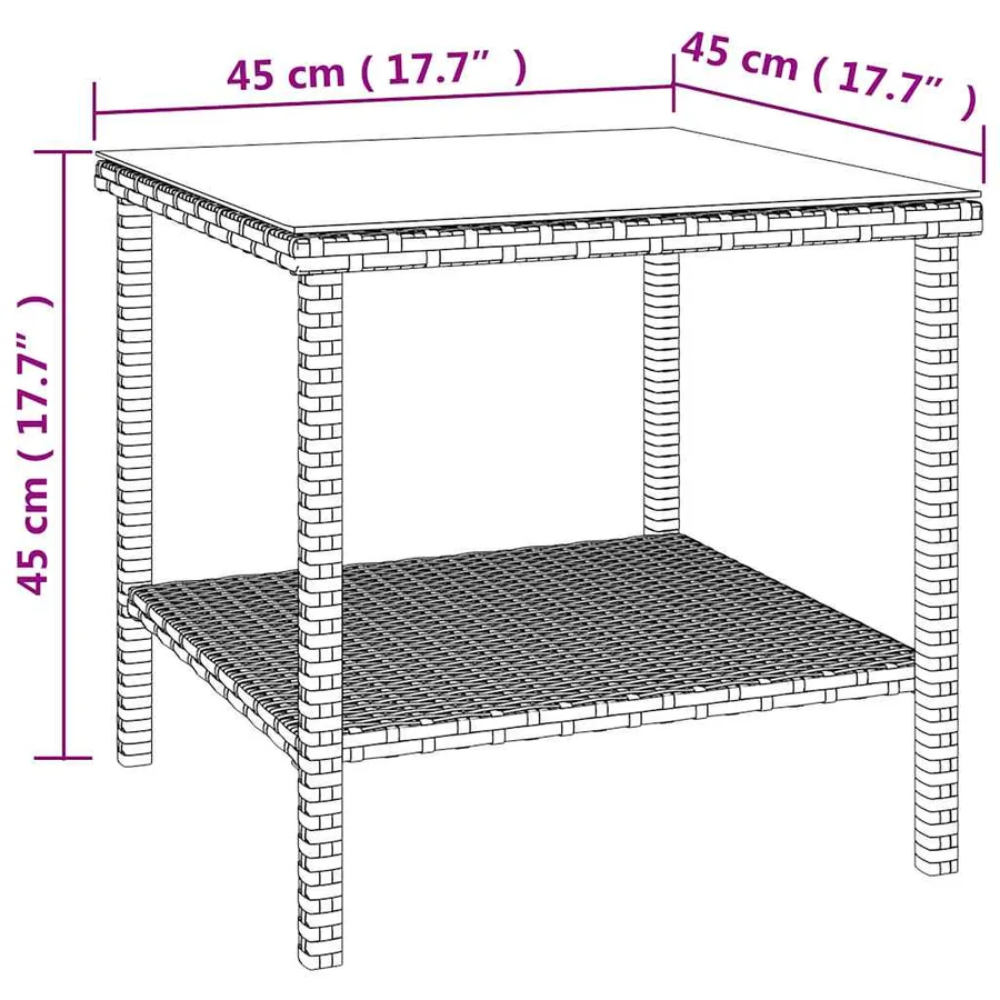 Table d'appoint noir 45x45x45 cm poly rotin et verre trempé - 6