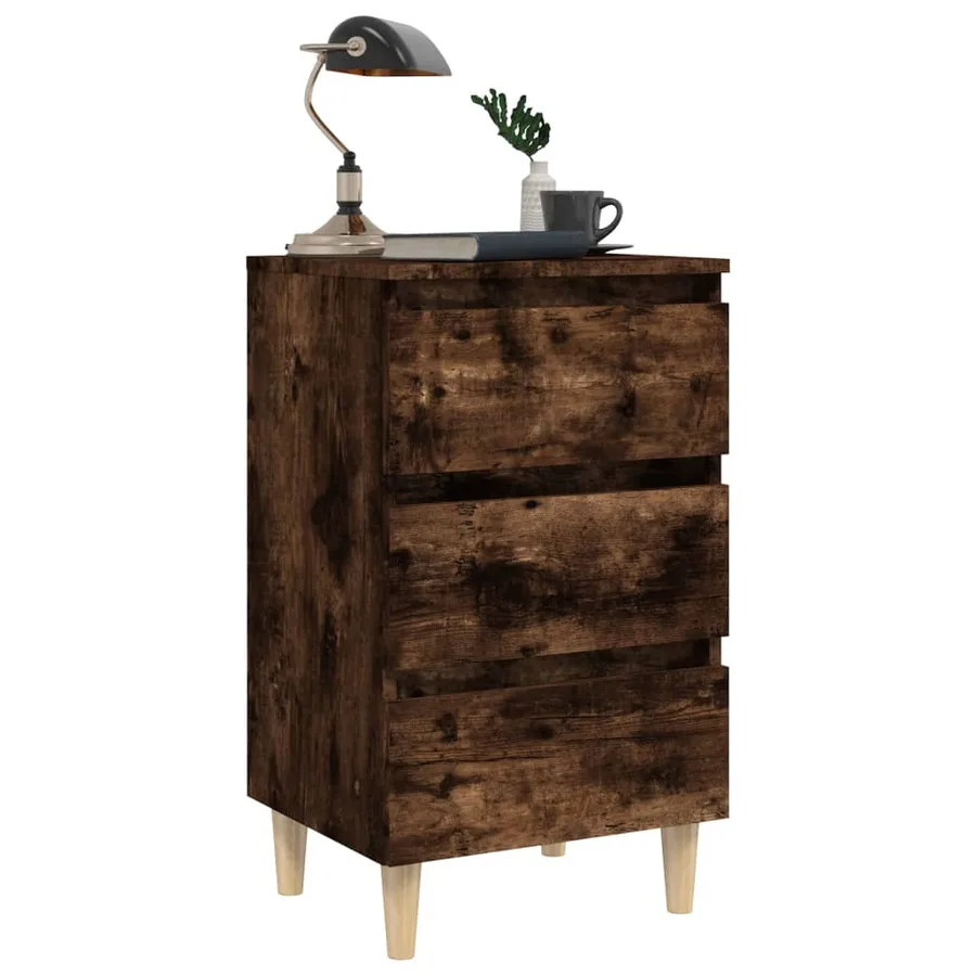 Table de chevet avec pieds en bois solide Chêne fumé 40x35x69cm - 4