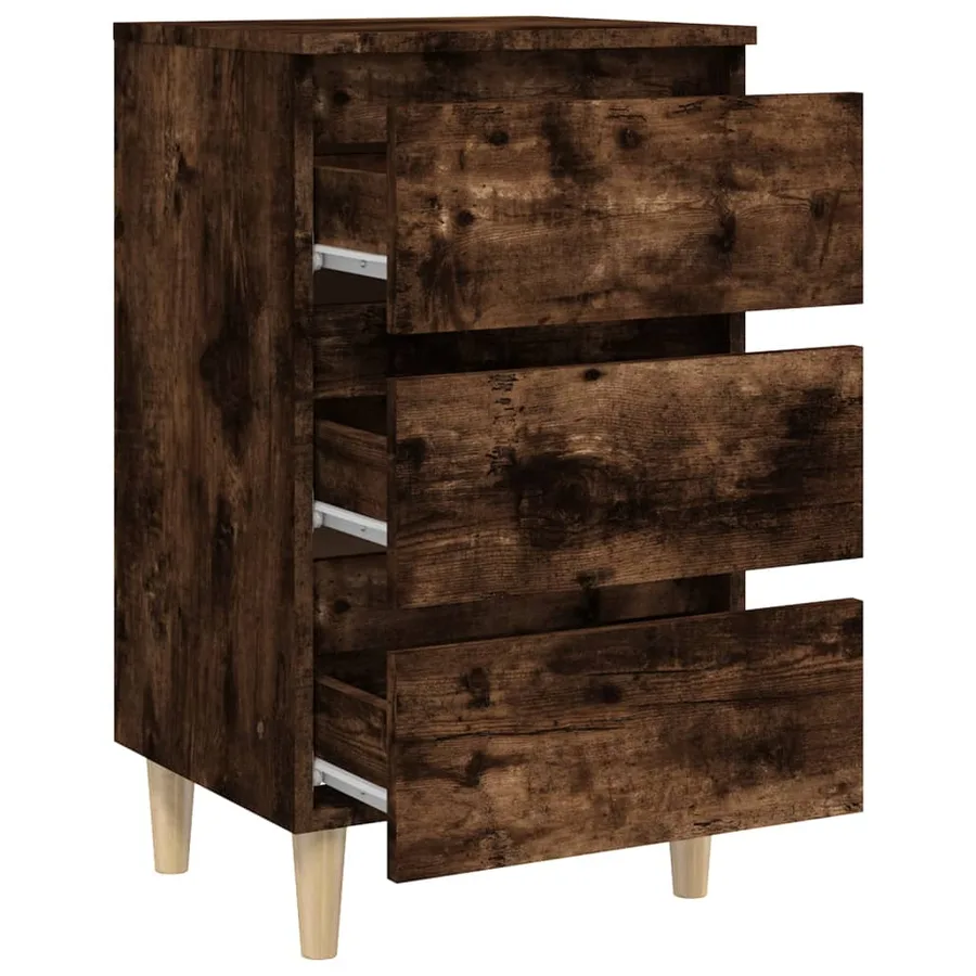 Table de chevet avec pieds en bois solide Chêne fumé 40x35x69cm - 7