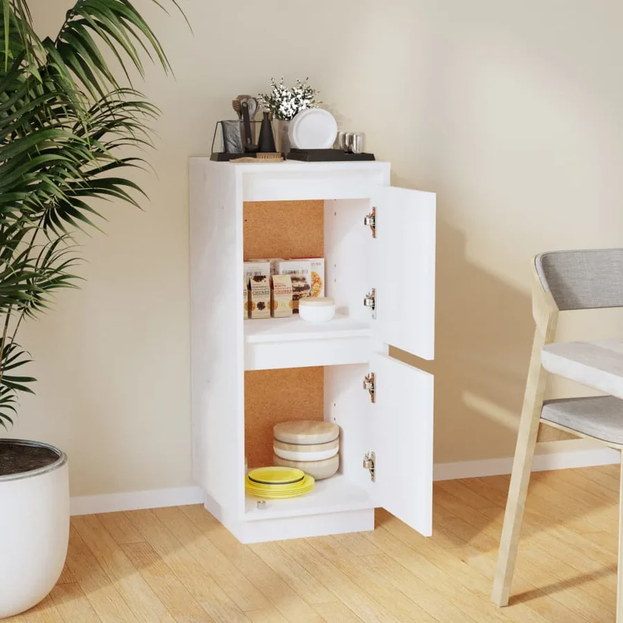 Buffet Blanc 31,5x34x75 cm Bois massif de pin - 3