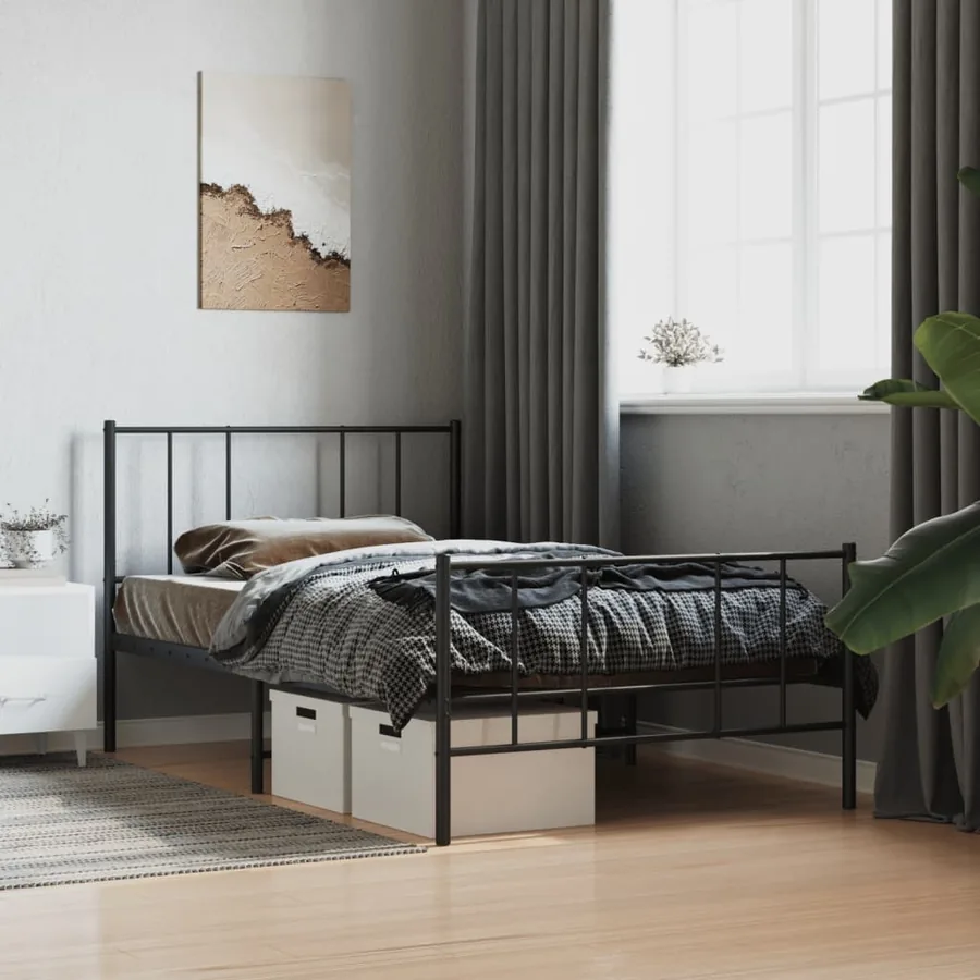 Cadre de lit métal sans matelas et pied de lit noir 100x200 cm