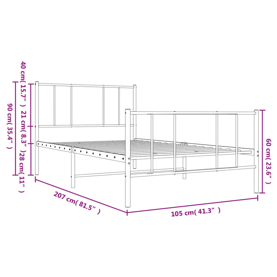 Cadre de lit métal sans matelas et pied de lit noir 100x200 cm - 10
