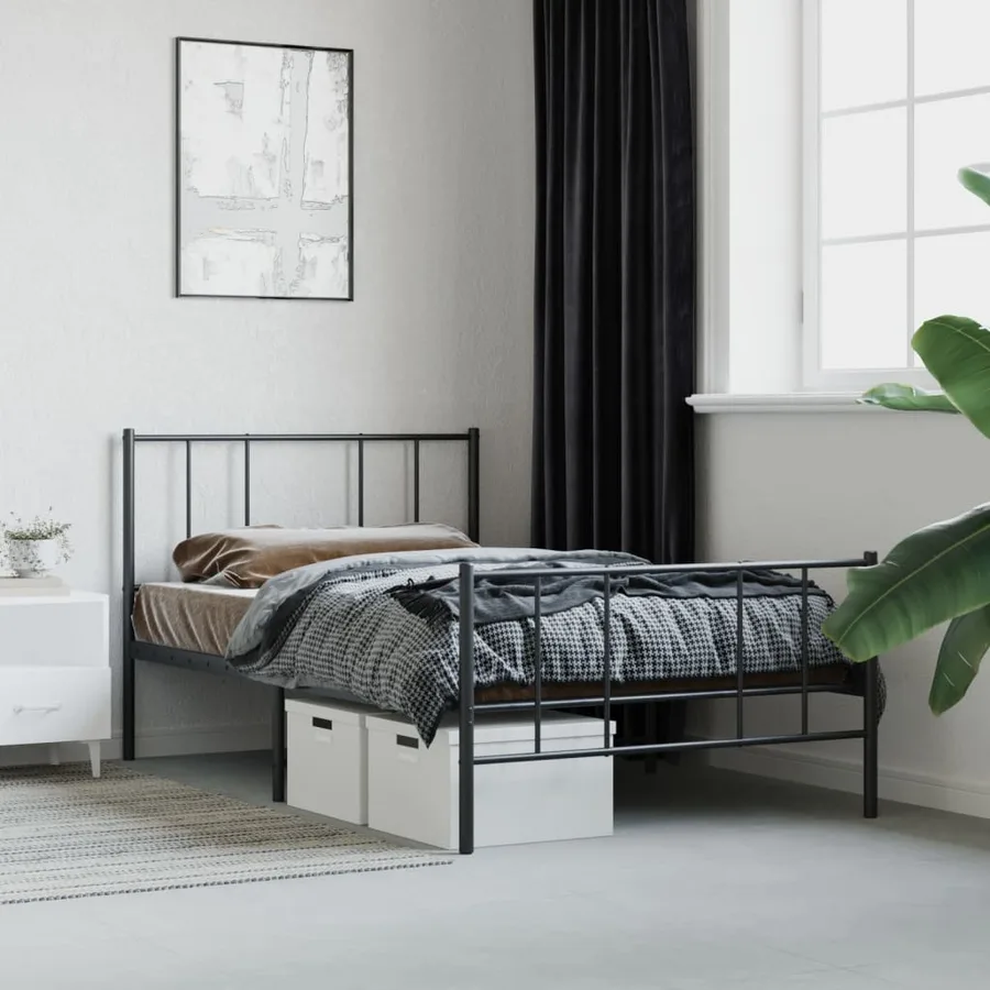 Cadre de lit métal sans matelas et pied de lit noir 100x200 cm - 4