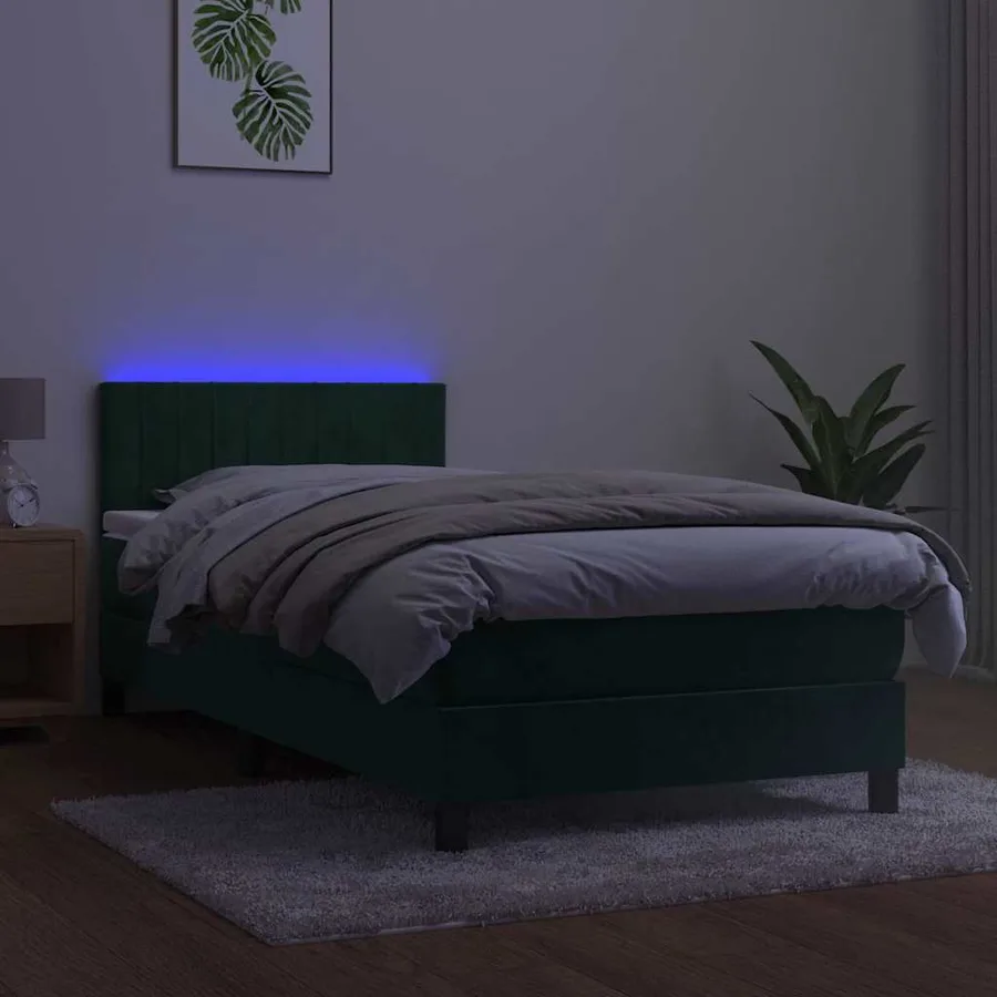 Sommier à lattes de lit et matelas et LED Vert foncé 90x200cm - 4