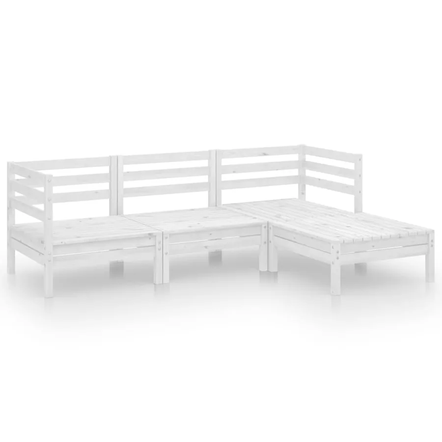 Salon de jardin 4 pcs Bois de pin massif Blanc - 2