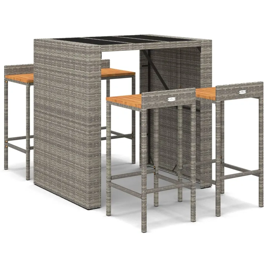 Ensemble de bar jardin 5 pcs gris poly rotin/bois massif acacia - 2