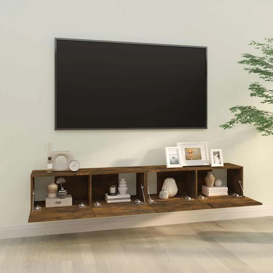 Meubles TV muraux 2pcs chêne fumé 100x30x30cm bois d'ingénierie - 3