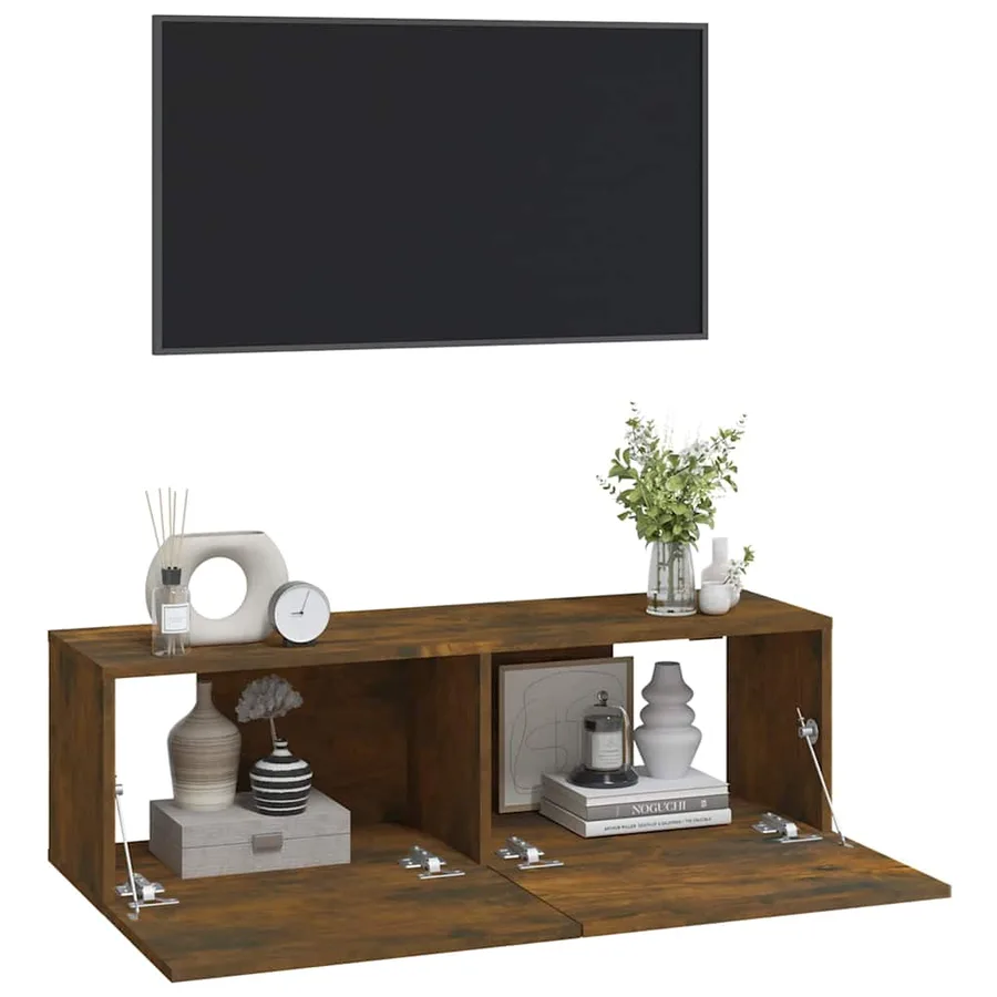 Meubles TV muraux 2pcs chêne fumé 100x30x30cm bois d'ingénierie - 4