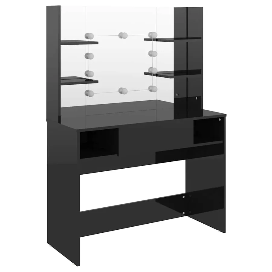 Table de maquillage avec éclairage LED MDF Noir brillant - 5