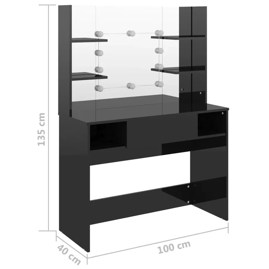 Table de maquillage avec éclairage LED MDF Noir brillant - 6
