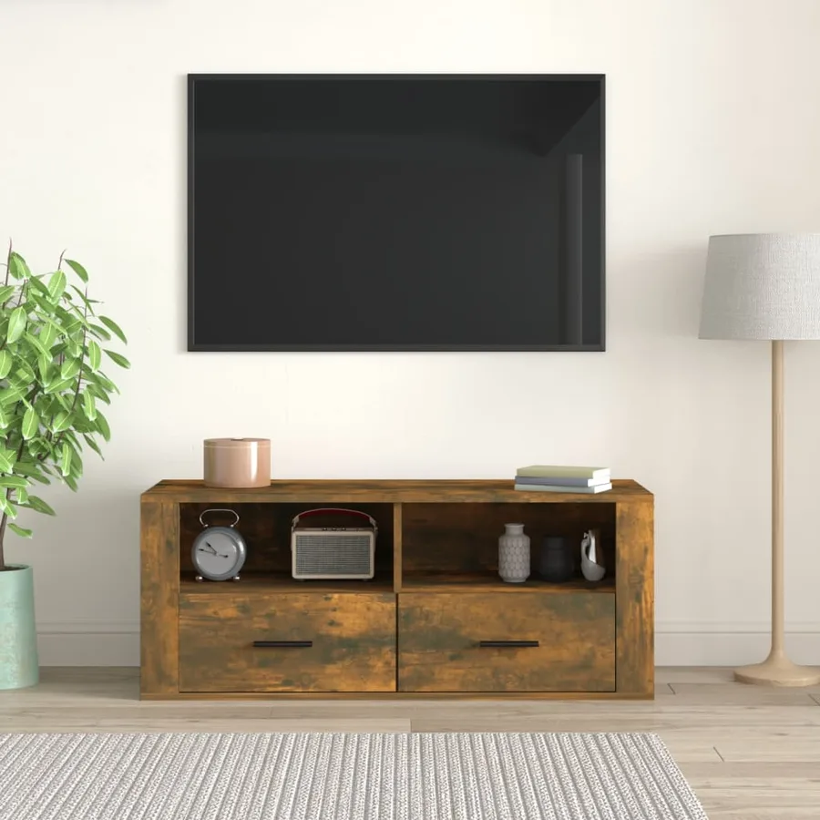 Meuble TV Chêne fumé 100x35x40 cm Bois d'ingénierie - 3