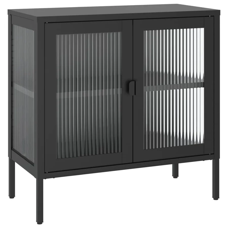 Buffet noir 70x35x70 cm verre et acier - 2