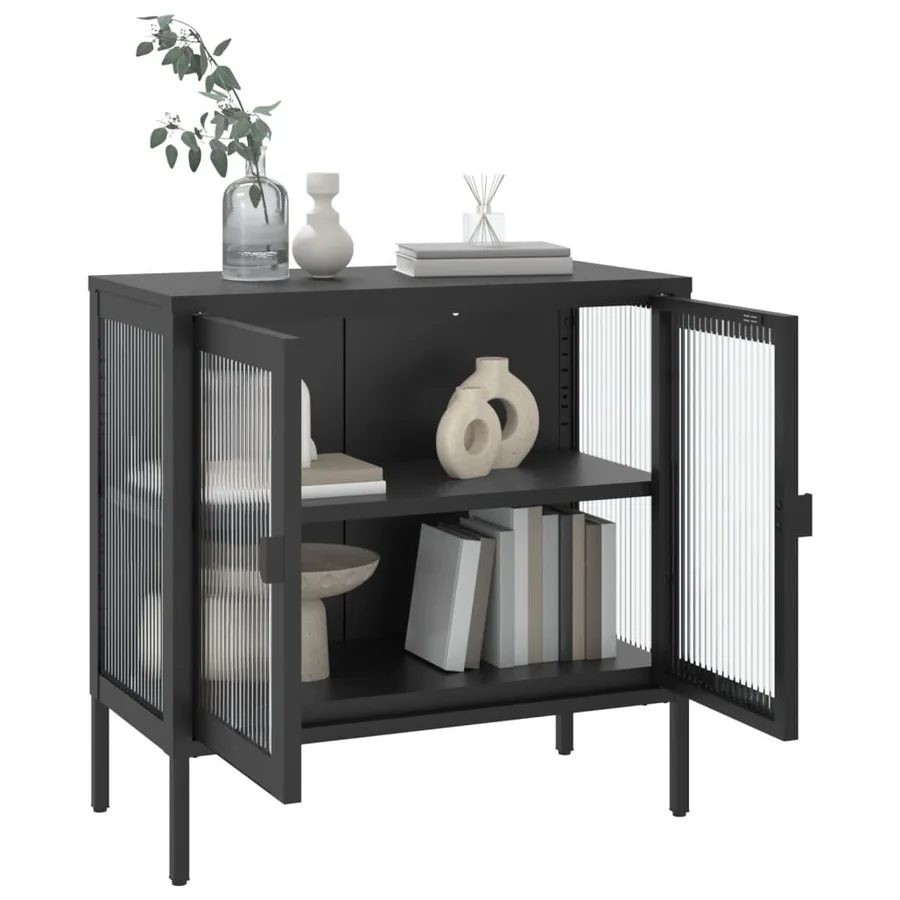 Buffet noir 70x35x70 cm verre et acier - 4