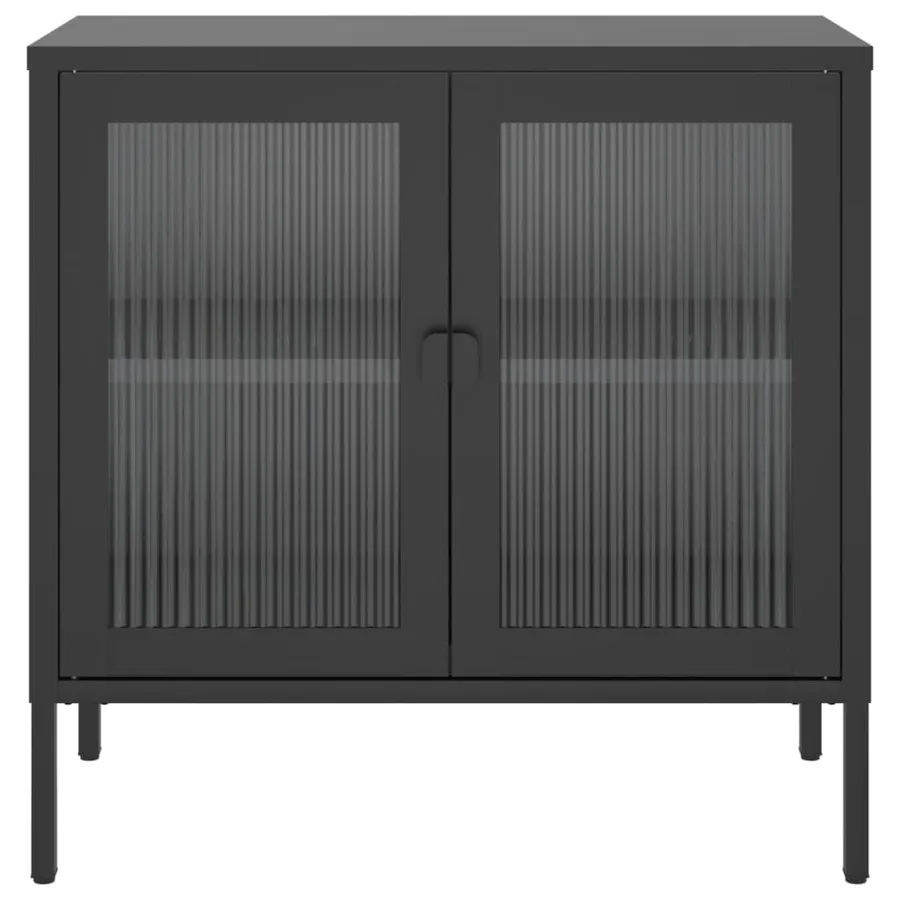 Buffet noir 70x35x70 cm verre et acier - 5
