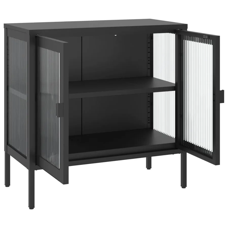 Buffet noir 70x35x70 cm verre et acier - 7