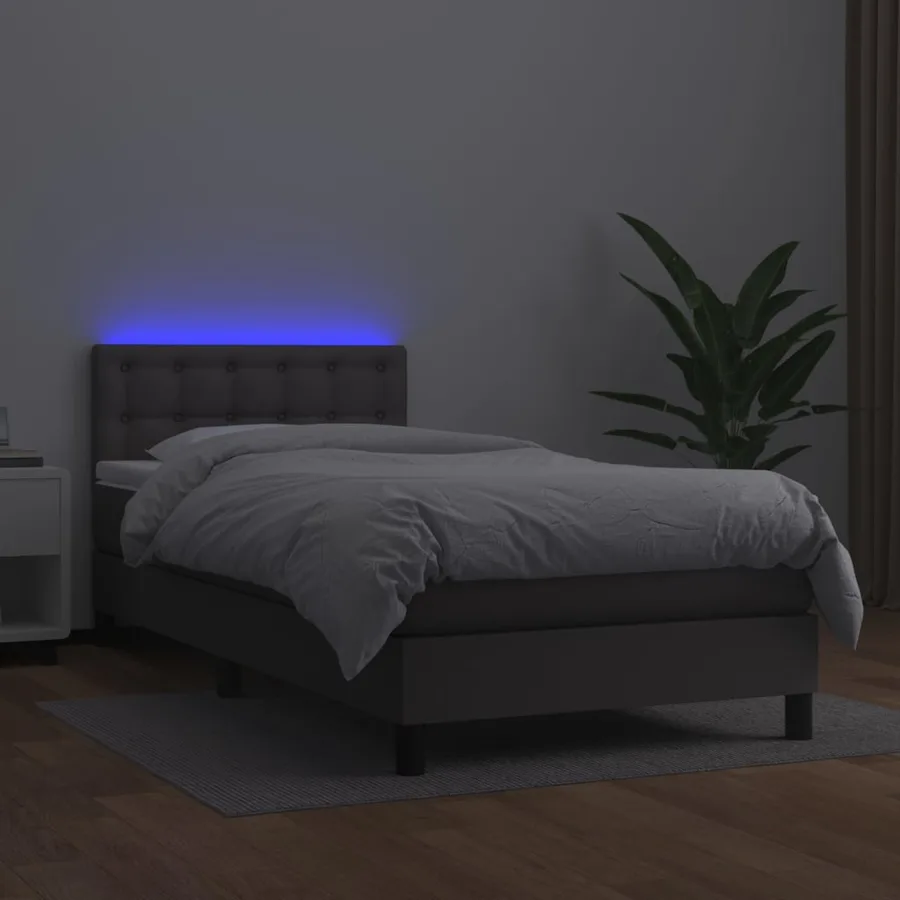 Sommier à lattes de lit avec matelas et LED Gris 90x190 cm - 4