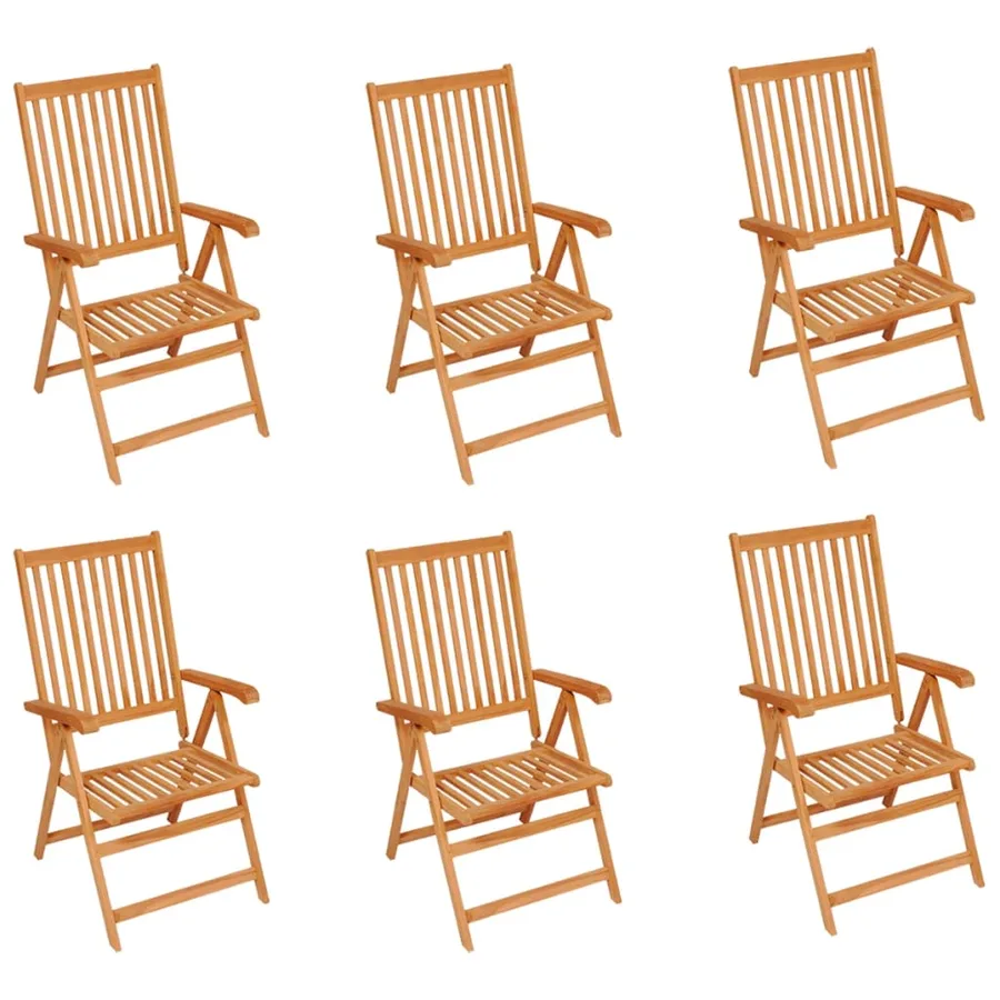 Chaises de jardin lot de 6 et coussins carreaux rouge Bois teck - 2