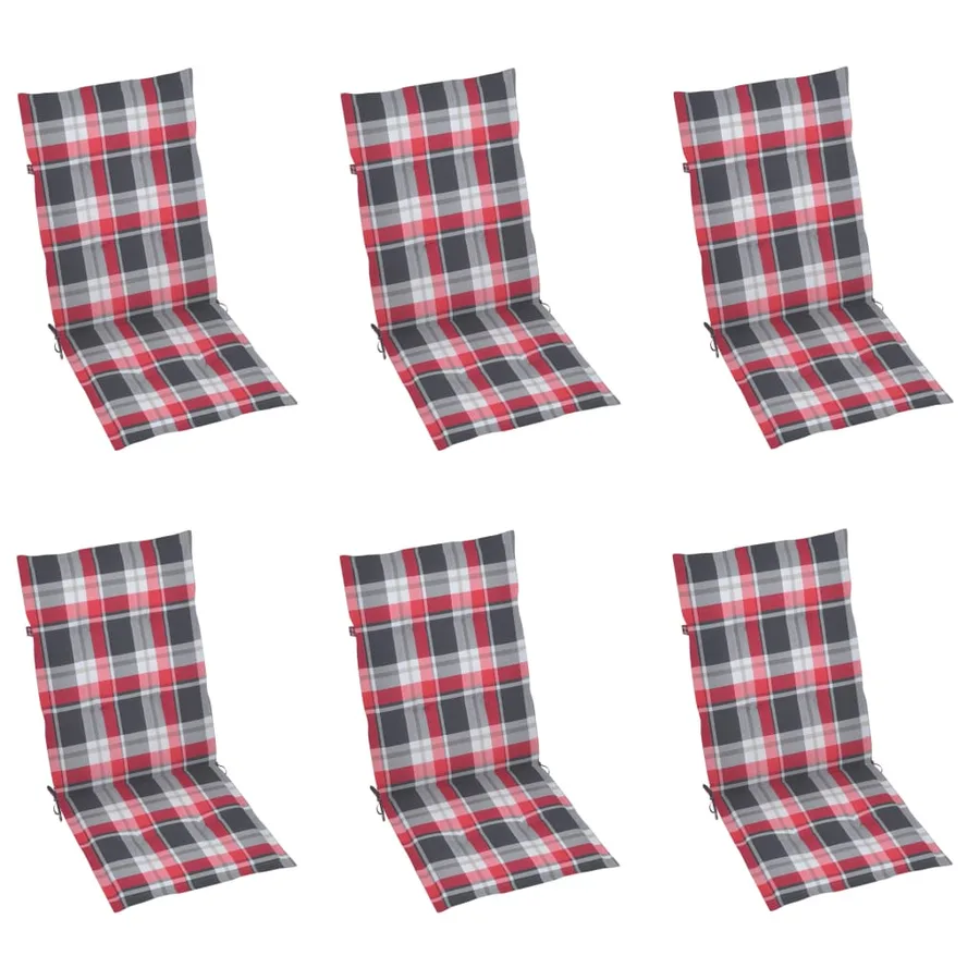 Chaises de jardin lot de 6 et coussins carreaux rouge Bois teck - 6