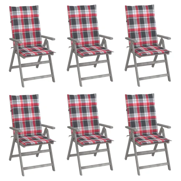 Chaises inclinables de jardin lot de 6 et coussins Bois acacia