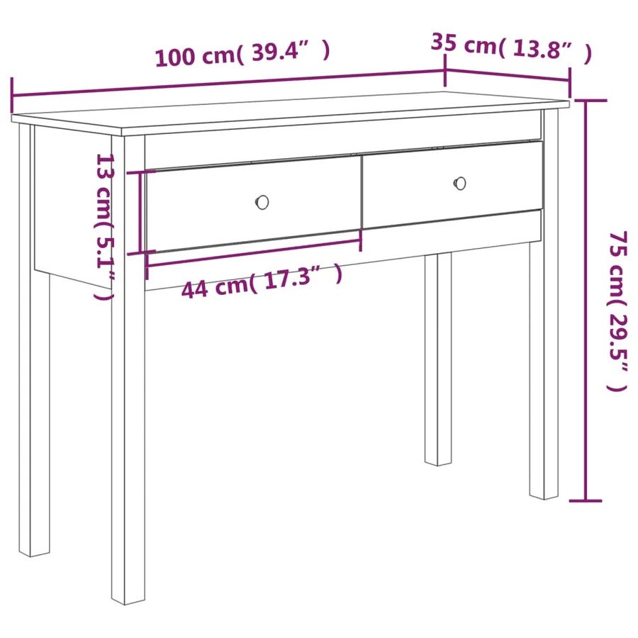 Table console Blanc 100x35x75 cm Bois massif de pin - 10