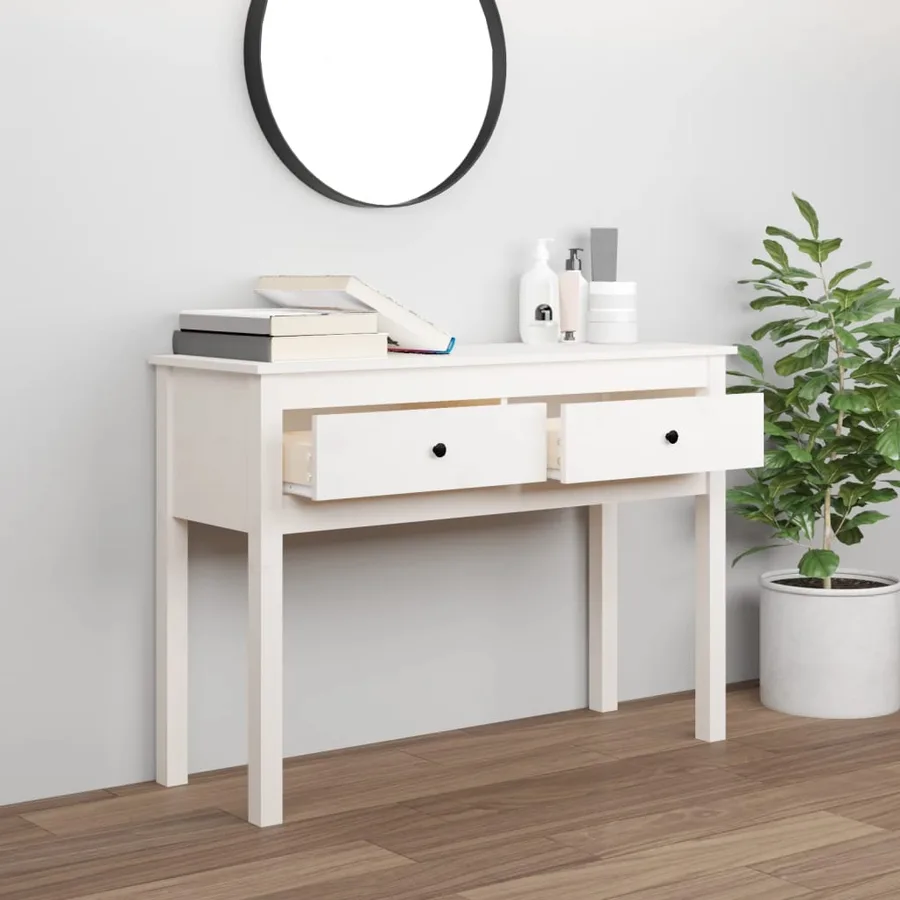 Table console Blanc 100x35x75 cm Bois massif de pin - 3