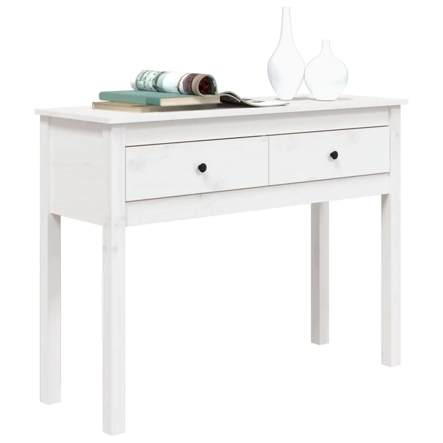 Table console Blanc 100x35x75 cm Bois massif de pin - 4
