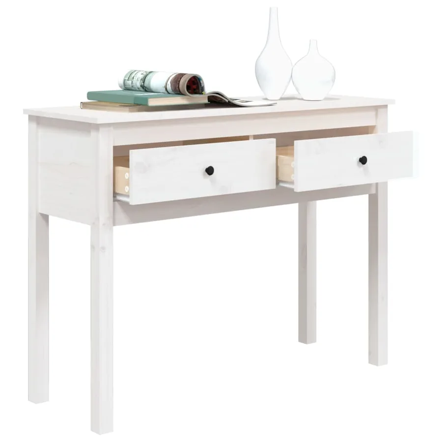 Table console Blanc 100x35x75 cm Bois massif de pin - 5