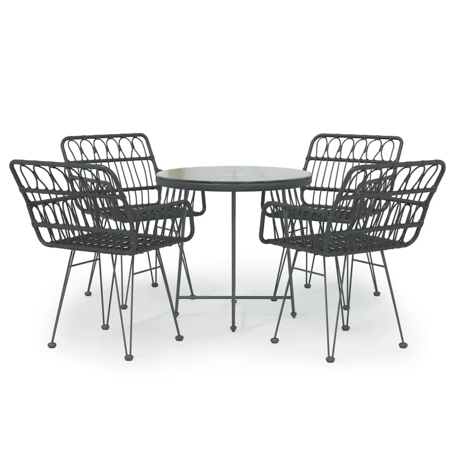 Ensemble à manger de jardin 5 pcs Noir Résine tressée - 2