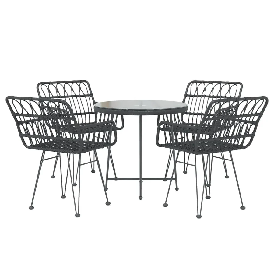 Ensemble à manger de jardin 5 pcs Noir Résine tressée - 3
