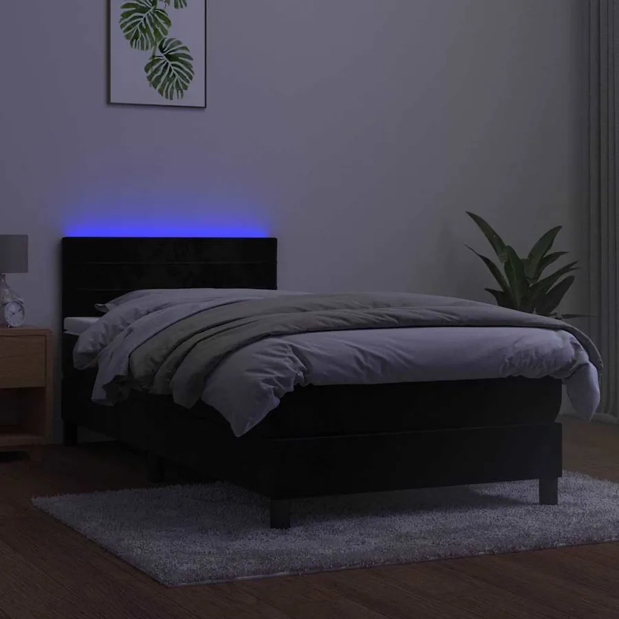 Sommier à lattes de lit avec matelas et LED Noir 90x200 cm - 4