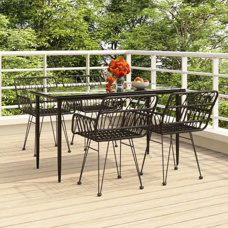 Ensemble à manger de jardin 5 pcs Noir Résine tressée