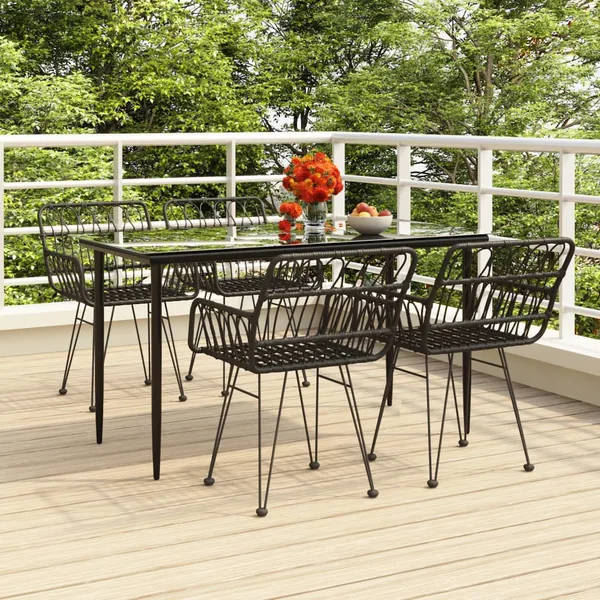 Ensemble à manger de jardin 5 pcs Noir Résine tressée