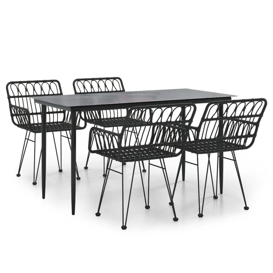 Ensemble à manger de jardin 5 pcs Noir Résine tressée - 2
