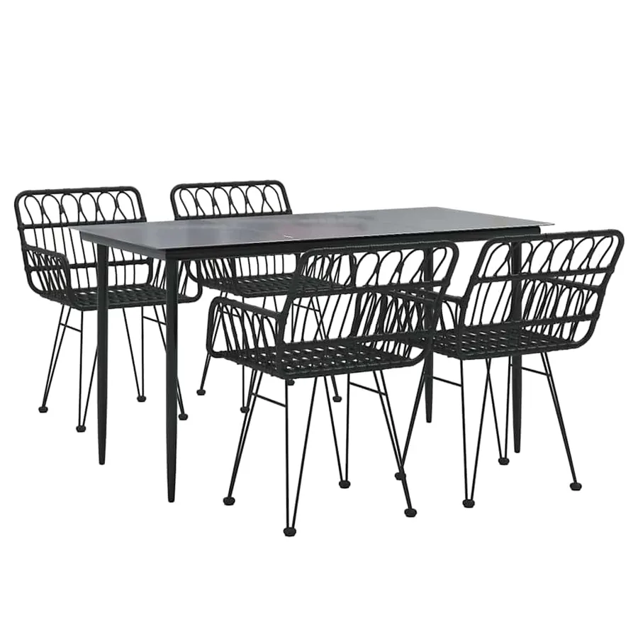 Ensemble à manger de jardin 5 pcs Noir Résine tressée - 3