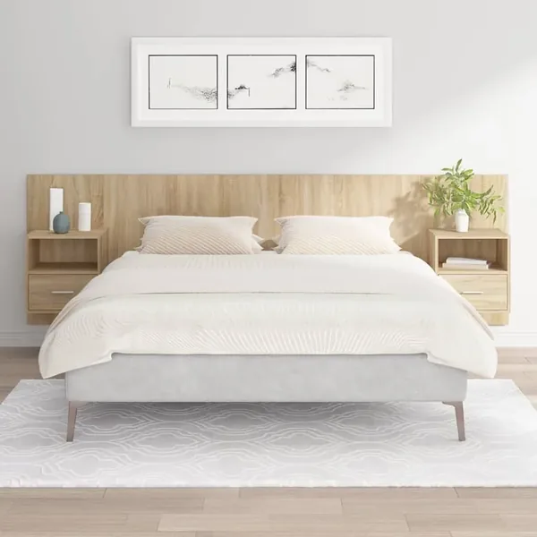 Tête de lit avec armoires chêne sonoma bois d'ingénierie