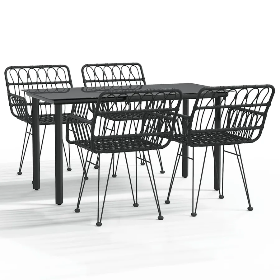 Ensemble à manger de jardin 5 pcs Noir Résine tressée - 2