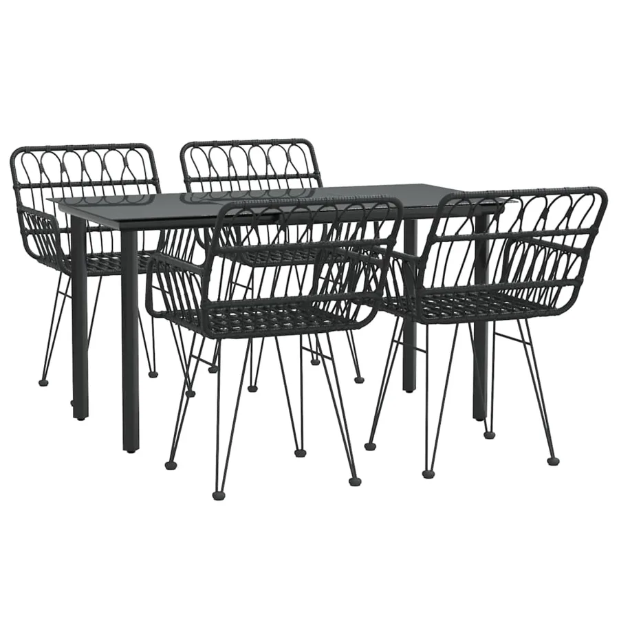 Ensemble à manger de jardin 5 pcs Noir Résine tressée - 3