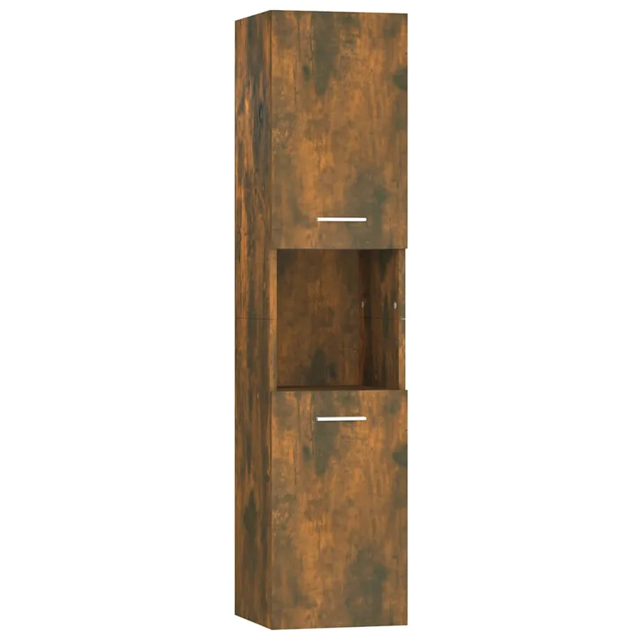 Armoire de bain Chêne fumé 30x30x130 cm Bois d'ingénierie - 2