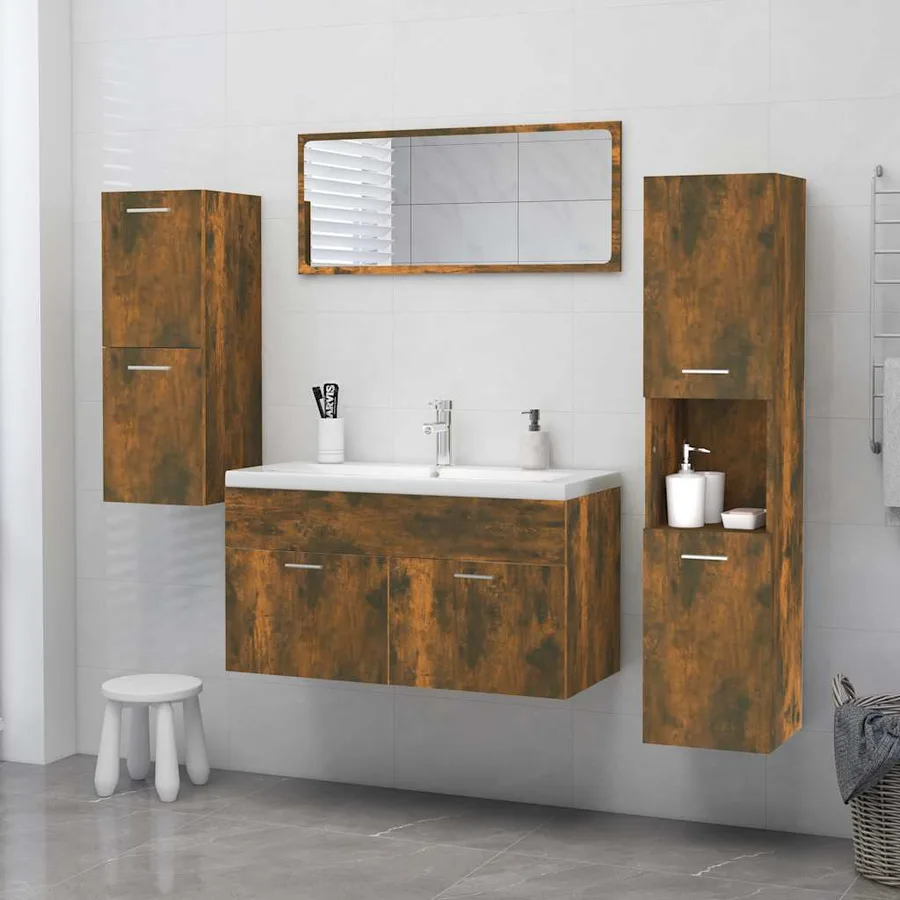 Armoire de bain Chêne fumé 30x30x130 cm Bois d'ingénierie - 3